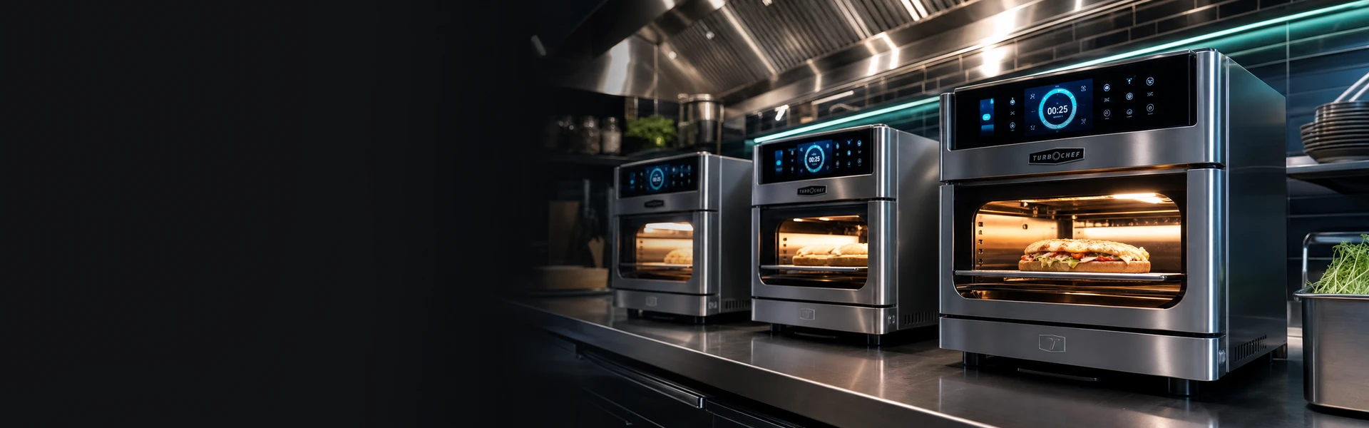 TurboChef rapid cook ovens on a kitchen line